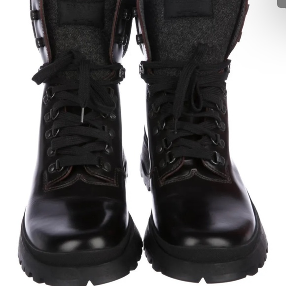 NEW PRADA LEATHER WOOL HIKING BOOT HI TOP HEEL VIBRAM SOLE BLACK UK 7 US MEN 8